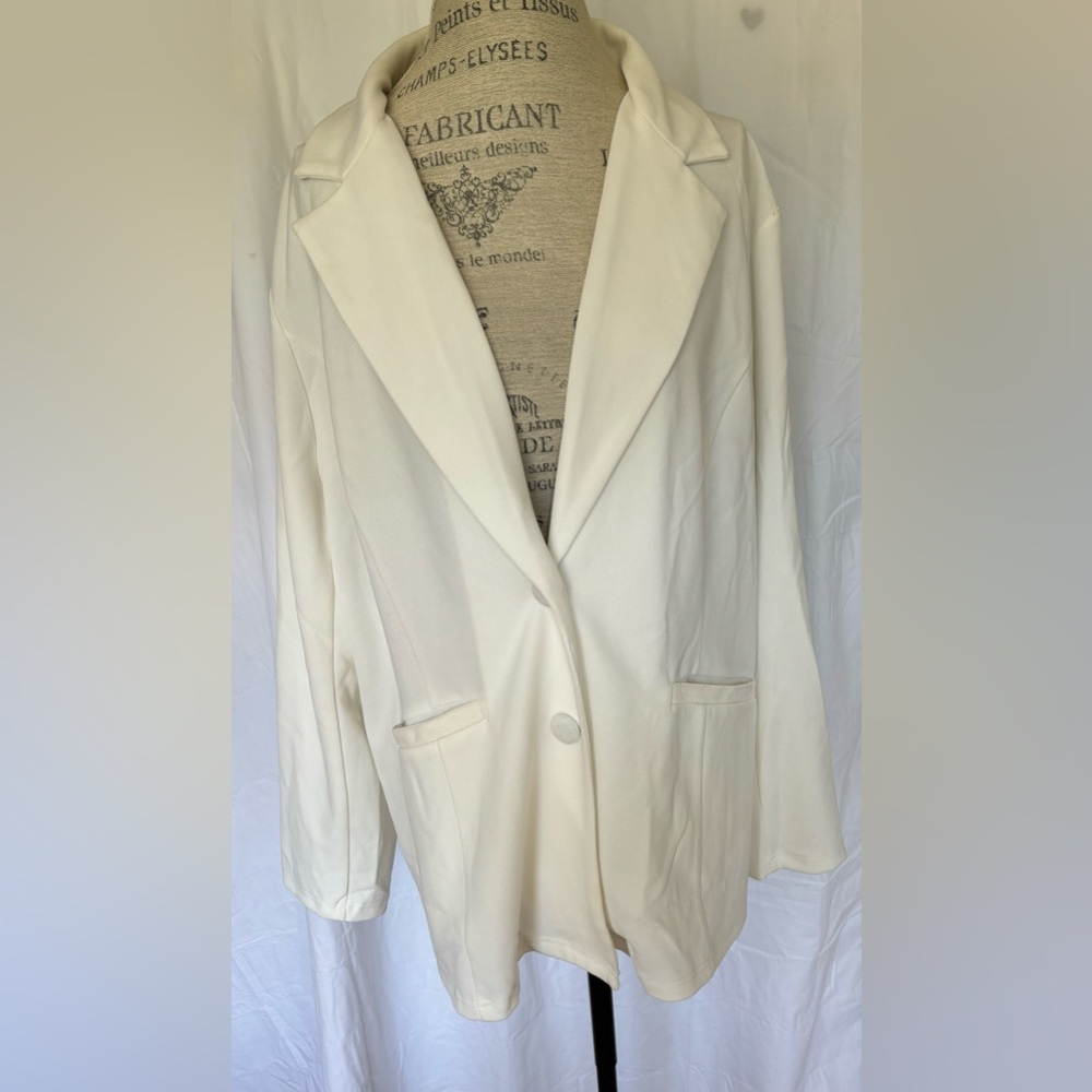 Agnes Orinda Womens Velvet Accent Blazer in Cream Sz 2X